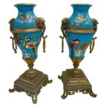 PAIR OF FRENCH 'JAPONESQUE' SILVERED-METAL MOUNTED PORCELAIN VASES CIRCA 1900 the turquoise-ground