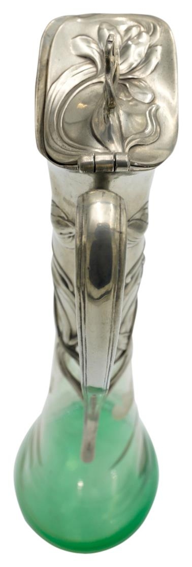 W.M.F ART NOUVEAU CLARET JUG EARLY 20TH CENTURY clear to green glass spreading body etched with - Image 3 of 4