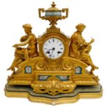 LOUIS XV-STYLE GILT BRONZE AND PORCELAIN MOUNTED CLOCK  LATE 19TH CENTURY the white enamel dial with