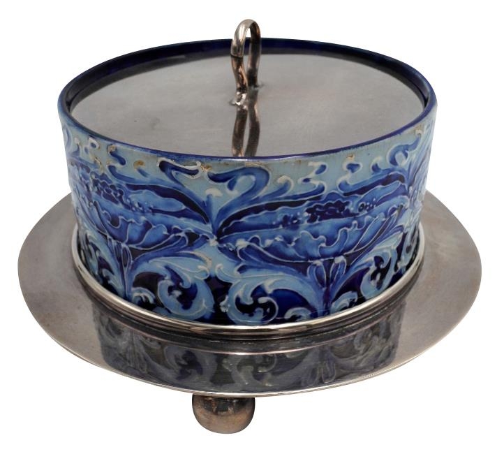 MACINTYRE FLORIAN WARE & SILVER PLATED BUTTERDISH EARLY 20TH CENTURY  printed brown and impressed - Image 2 of 6