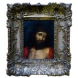 HEAD OF CHRIST AS THE MAN OF SORROWS, oil on copper, possibly 16th/17th century, old ink label verso