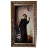 CONTINENTAL SCHOOL (19TH CENTURY) PORTRATI OF A YOUNG WOMAN AND HER DOG oil on canvas, framed 75cm x
