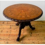 GOOD CONTINENTAL OAK AND PARQUETRY CENTRE TABLE POSSIBLY NORTH GERMAN, 19TH CENTURY the circular top