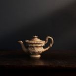 RARE CANEWARE TEAPOT IN THE FORM OF A WARRICK VASE 19TH CENTURY the sides decorated in relief with