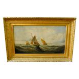 G. KNIGHT (BRITISH - 19TH CENTURY) FISHING BOATS IN STORMING SEA oil on canvas, signed lower left,