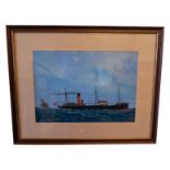 THE 'S.S OAKFORD', GOUACHE ON PAPER, A SINGLE FUNNELED COASTAL STEAMER, early 20th century,