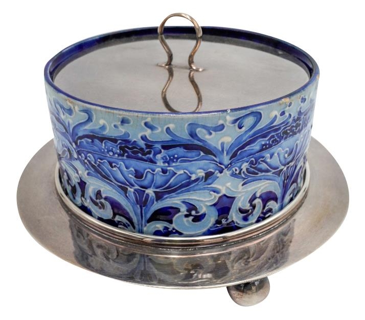 MACINTYRE FLORIAN WARE & SILVER PLATED BUTTERDISH EARLY 20TH CENTURY  printed brown and impressed - Image 3 of 6