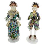 PAIR OF VENETIAN MURANO GLASS FIGURES modelled as a man a woman in 18th century costume 24cm high