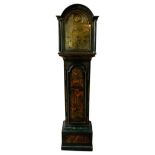 GEORGE III GREEN JAPANNED LONGCASE CLOCK 18TH CENTURY the arched dial brass dial with Roman numerals