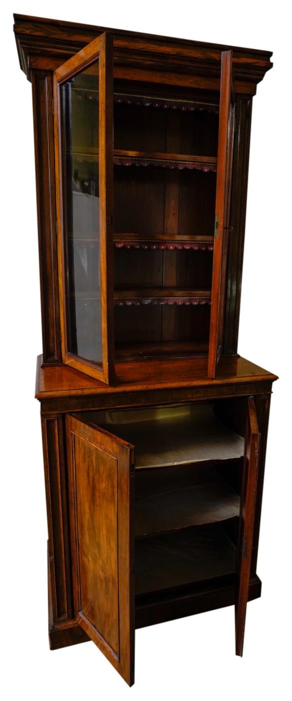 A 19TH CENTURY POLLARDED OAK PANELLED BOOKCASE ON CUPBOARD, the bookcase section comprising of three - Image 5 of 6