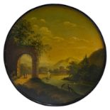 STOBWASSER PAINTED PAPIER-MACHE SNUFF BOX COVER CIRCA 1820 finely painted with figures in an