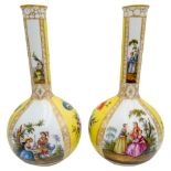 PAIR OF YELLOW-GROUND DRESDEN 'AUGUSTUS REX' BOTTLE VASES LATE 19TH CENTURY attributed to Helena