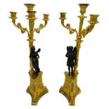 PAIR OF FRENCH EMPIRE GILT-BRONZE CANDELABRAS 19TH CENTURY the ornamented triform bases each