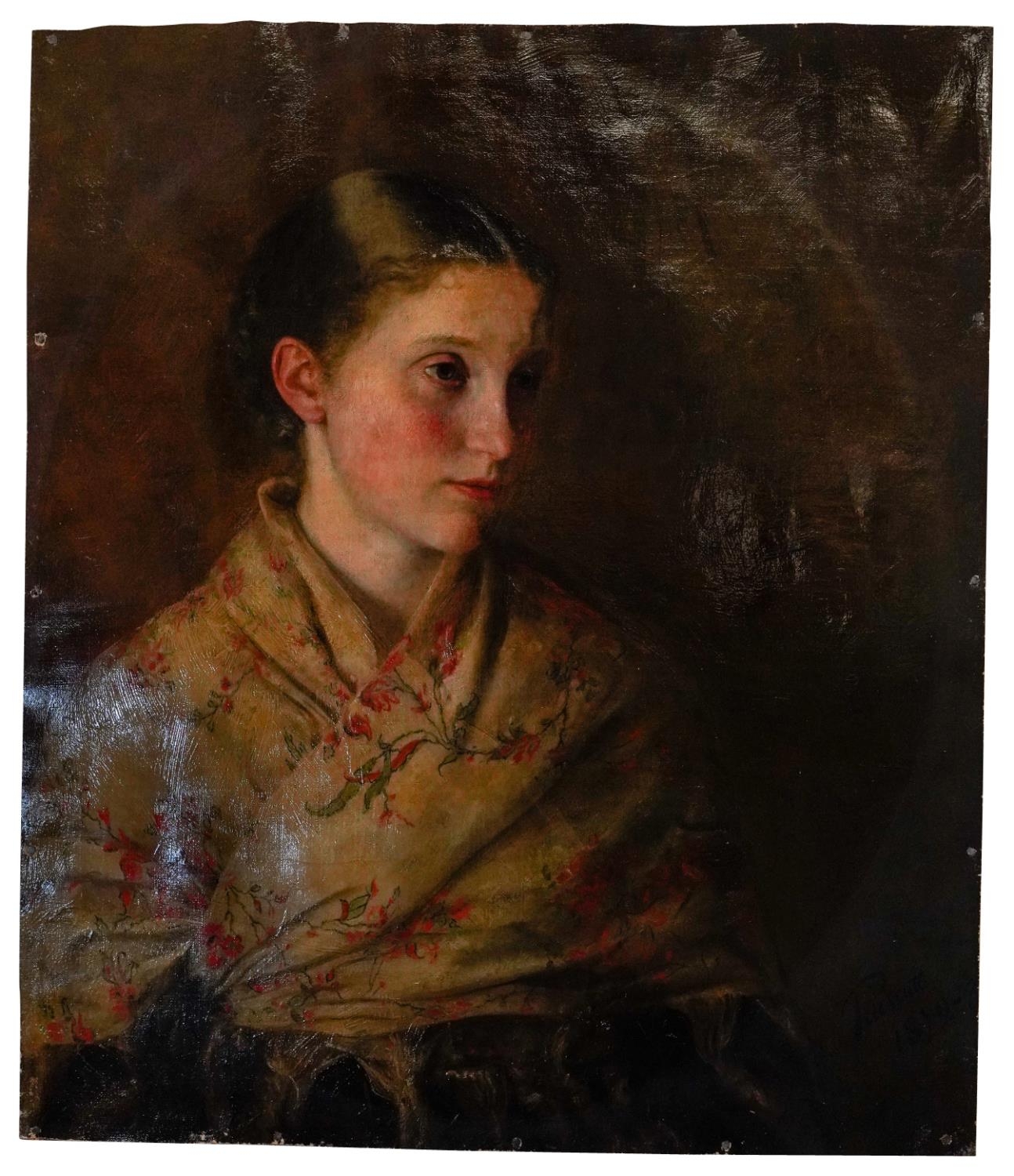 BRITISH SCHOOL (19TH CENTURY) PORTRAIT OF A YOUNG WOMAN oil on canvas, signed 'Trescott', reduced in