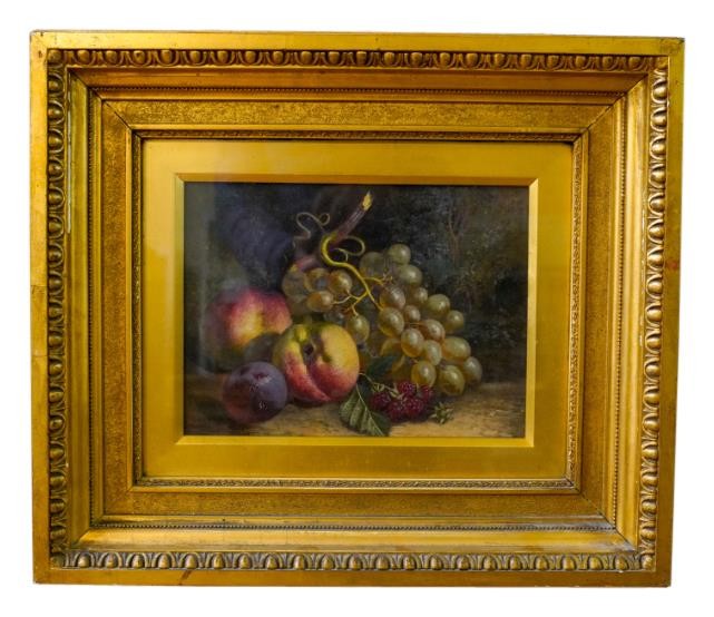 ATTRIBUTED TO OLIVER CLARE (1853-1927) STILL LIFE OF FRUIT oil on canvas, framed 29cm x 37cm high