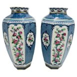 PAIR OF STAFFORDSHIRE VASES BY KEELING & CO EARLY 20TH CENTURY of hexagonal form, printed blue marks