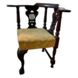 GEORGE III STYLE MAHOGANY CORNER OR DESK CHAIR 19TH CENTURY the acanthus carved curved arm with