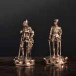 PAIR OF SILVER FIGURES OF KNIGHTS LONDON 1975 each modelled standing in full armour, raised on