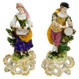 PAIR OF DERBY PORCELAIN FIGURES 18TH CENTURY modelled as male and female musicians in brightly