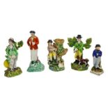 GROUP OF FIVE PEARLWARE FIGURES EARLY 19TH CENTURY largest, 20cm high, smallest, 14cm PROVENANCE :