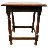 GOOD CHARLES II OAK JOINT STOOL LAST QUARTER 17TH CENTURY the rectangular top with a moulded edge,