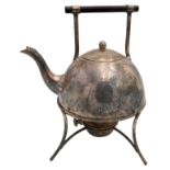 ARTS AND CRAFTS SILVER PLATED KETTLE ON STAND AFTER A DESIGN BY CHRISTOPHER DRESSER  CIRCA 1900 of