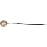 GEORGIAN SILVER AND HORN HANDLED PUNCH LADLE 18TH CENTURY inset with a coin 38cm long PROVENANCE :
