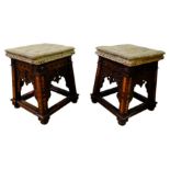 PAIR OF VICTORIAN 'GOTHIC' OAK STOOLS IN THE MANNER OF BLAIN & SONS, LIVERPOOL CIRCA 1880-90 the