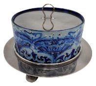 MACINTYRE FLORIAN WARE & SILVER PLATED BUTTERDISH EARLY 20TH CENTURY  printed brown and impressed