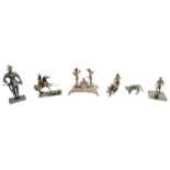 FIVE SMALL SILVER FIGURES GROUPS 19TH / 20TH CENTURY largest 6.5cm high, smallest 3.5cm; together