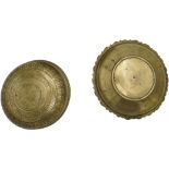 TWO ISLAMIC BRASS BOWLS 19TH CENTURY OR EARLIER one engraved with bands of scrolling foliage, the