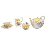 MEISSEN PORCELAIN BACHELORS TEA SET LATE 19TH CENTURY comprising a teapot, creamer, covered sugar