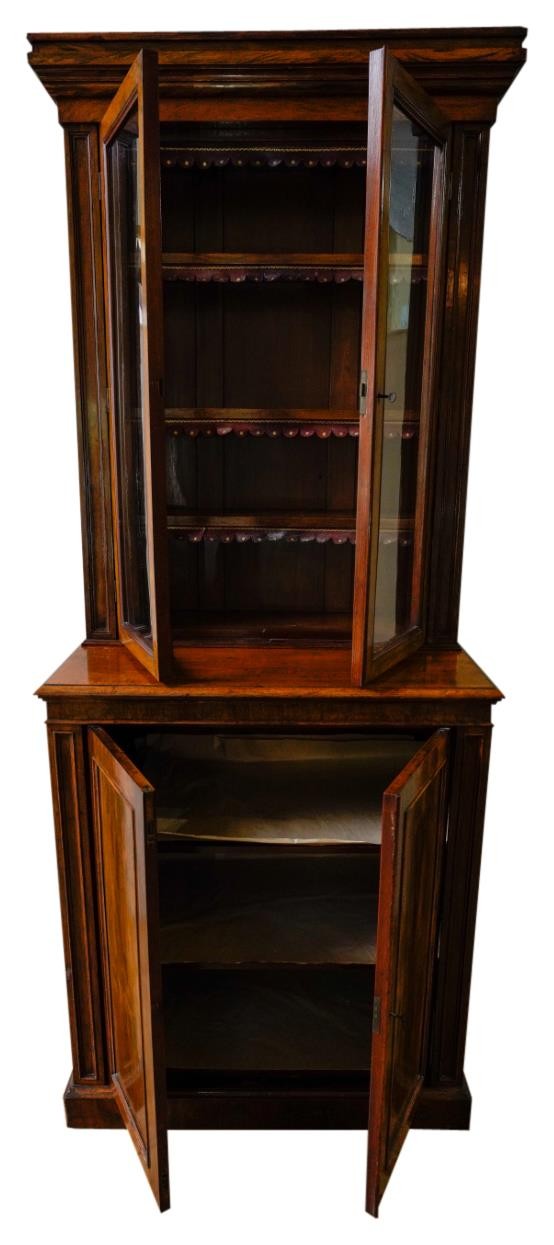 A 19TH CENTURY POLLARDED OAK PANELLED BOOKCASE ON CUPBOARD, the bookcase section comprising of three - Image 4 of 6