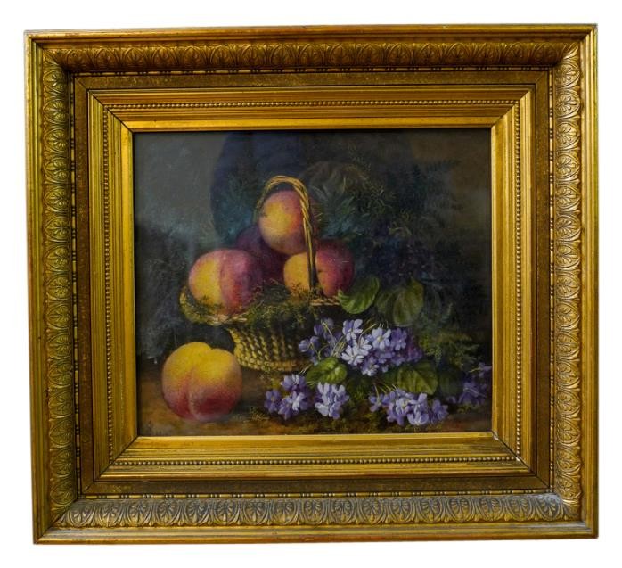 ENGLISH SCHOOL (19TH CENTURY) STILL LIFE OF A BASKET OF FRUIT  oil on canvas, monogrammed and