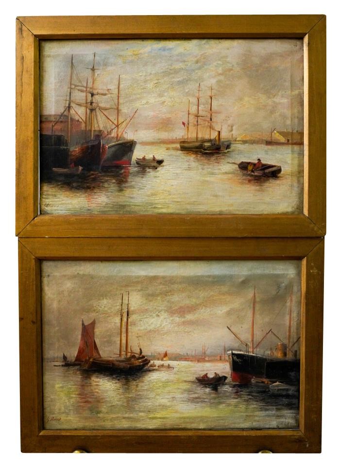 CONTINENTAL SCHOOL (19TH CENTURY) FISHING BOATS IN A HARBOUR oil on canvas, signed indistinctly,