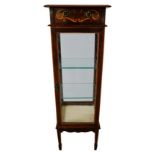 SMALL EDWARDIAN MAHOGANY AND INLAID DISPLAY CABINET CIRCA 1910 the crossbanded top above one