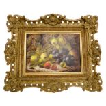 OLIVER CLARE (1853-1927) STILL LIFE FRUIT oil on panel, signed lower right, ornate gilt frame 18cm x