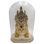 VICTORIAN BRASS SKELETON CLOCK LATE 19TH CENTURY of 'cathedral' form, the open silvered dial with