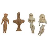 FOUR INDUS VALLEY POTTERY FERTILITY FIGURES POSSIBLY 2000 - 1500BC largest, 11cm high, smallest,