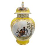 DRESDEN YELLOW GROUND COVERED VASE BY DONATH & CO LATE 19TH / EARLY 20TH CENTURY the baluster