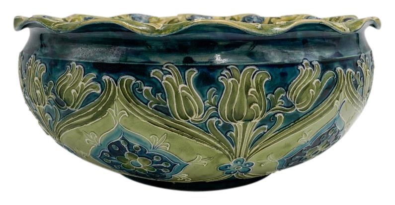 LARGE WILLIAM MOORCROFT FOR MACINTYRE BOWL CIRCA 1925 the sides decorated with stylised lotus, - Image 6 of 7