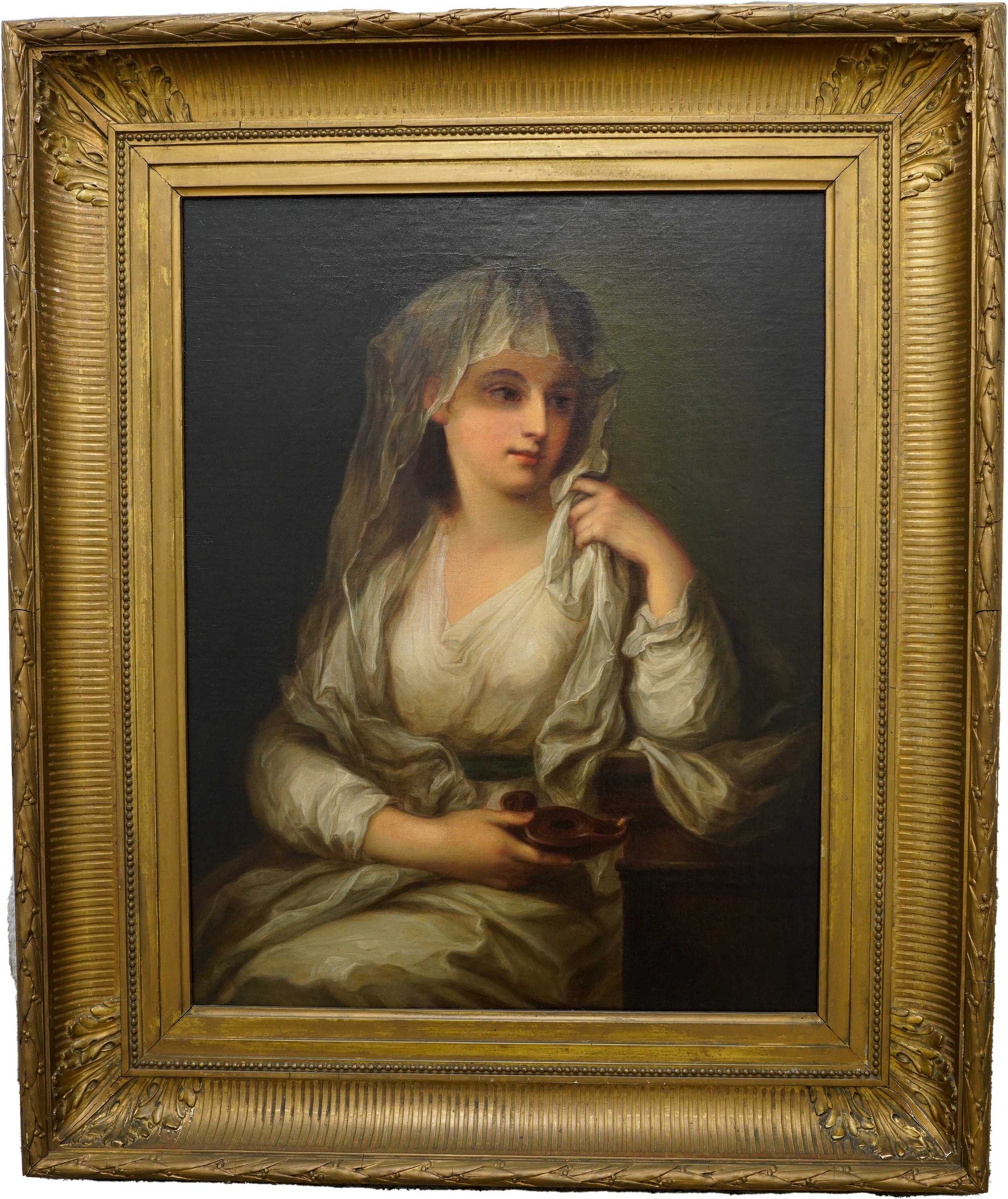 AFTER ANGELICA KAUFFMAN  PORTAIT OF A LADY AS ONE OF THE VESTAL VIRGINS oil on canvas, gilt-framed