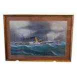 G ROBERTO, 'S.S. CANGANIAN. CARDIFF, GOUACHE ON PAPER, A steamer on a stormy sea, signed and dated