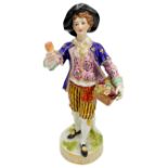 DERBY PORCELAIN FIGURE OF A FLOWER SELLER CIRCA 1770-82 modelled as a young man in traditional