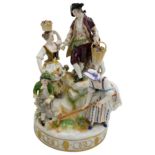 TWO DRESDEN PORCELAIN FIGURE GROUPS 20TH CENTURY depicting figures in traditional costume 21cm &