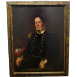 BRITISH SCHOOL (XIX) PORTRAIT OF A NAVAL OFFICER oil on canvas, framed, the officer seated beside
