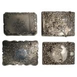 FOUR SILVER CARD CASES LATE 19TH / EARLY 20TH CENTURY one embossed with a castle view, one a