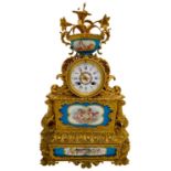 LOUIS XV STYLE GILT-BRONZE AND 'SEVRES' PORCELAIN MOUNTED CLOCK 19TH CENTURY the ornate rococo