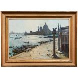 EDWARD SEAGO (1910-1974) 'VIEW FROM THE DOGES PALACE, VENICE' Oil on board Signed lower left 50cm