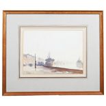 EDWARD SEAGO (1910-1974) 'DECEMBER MORNING, GREAT YARMOUTH' Watercolour Signed 26.5cm x 36.5cm